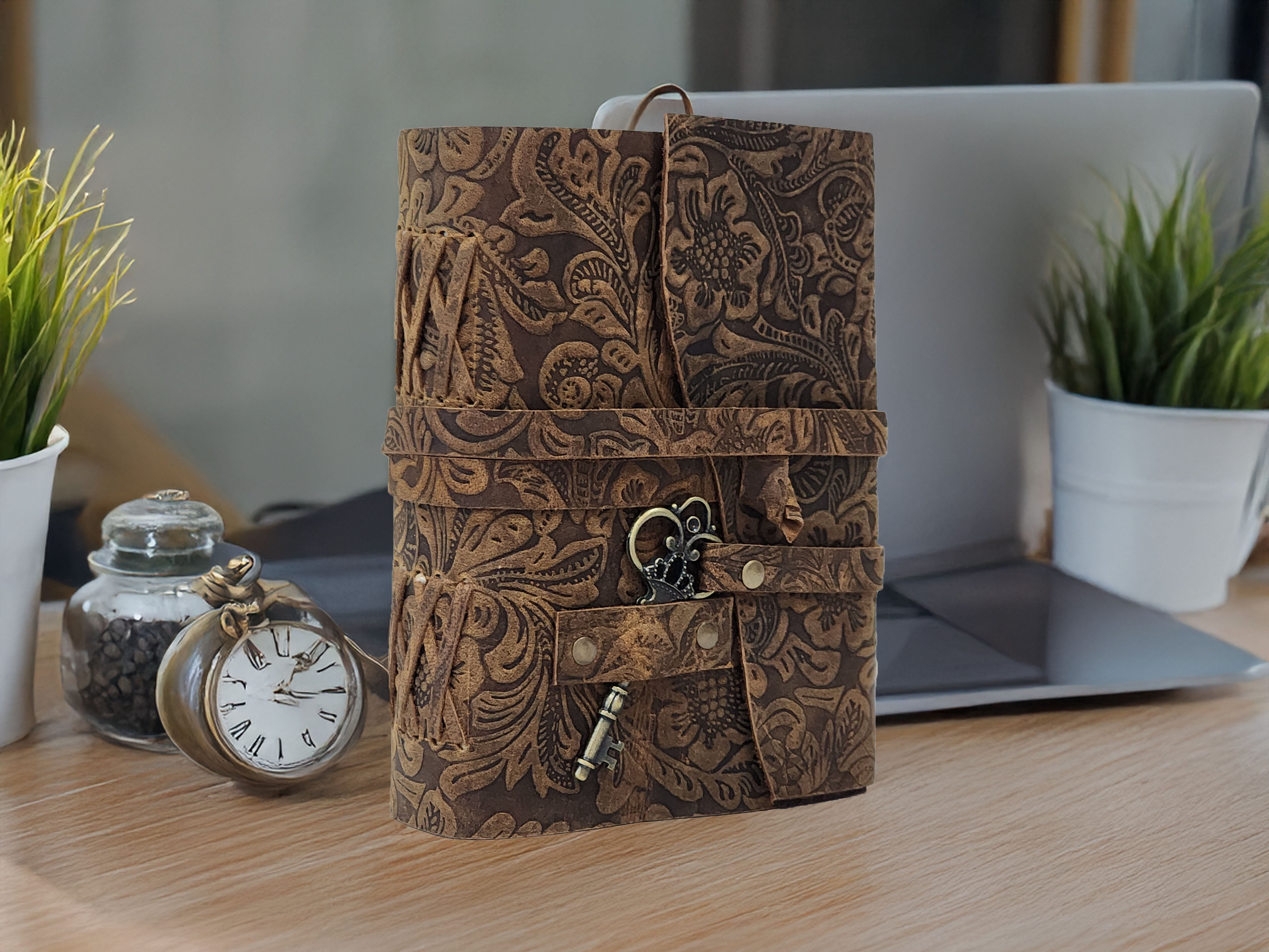 Quirky Craft Embossed Vintage Travel Journal -200 Vintage Deckle Edge Pages - 5 x 7 in, 200 Pages Sketchbook Leather Book of Shadows Leather Grimoire