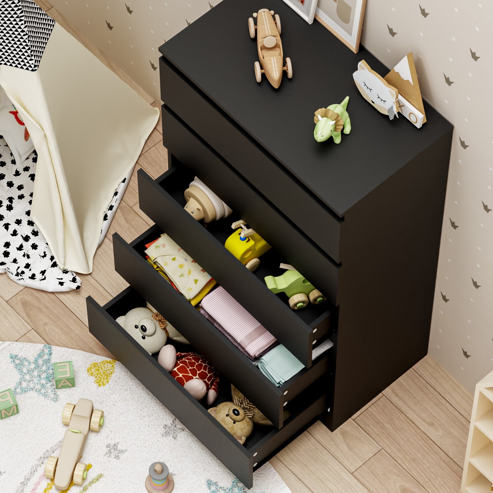 Hommpa Dresser for Bedroom, 48"H Black Dresser for Closet, 5 Drawers Tall Wooden Modern Storage Chests of Drawers for Women, Living Room Furniture 27.5"L X 15.7"W X 48"H