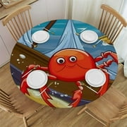 HAOXIT Sea Life Tablecloth Underwater Animal Pirate Round Table Cloth Protector Proof Table Cover 54-58