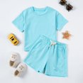 thumbnail image 4 of Toddler Baby Boy Summer Clothes Set 6 12 18 24 Months 2T 3T 4T Tractor Letter Print Short Sleeve T-Shirt Elastic Waist Solid Shorts Outfit Sets Gibobby(18-24 Months,Blue), 4 of 5