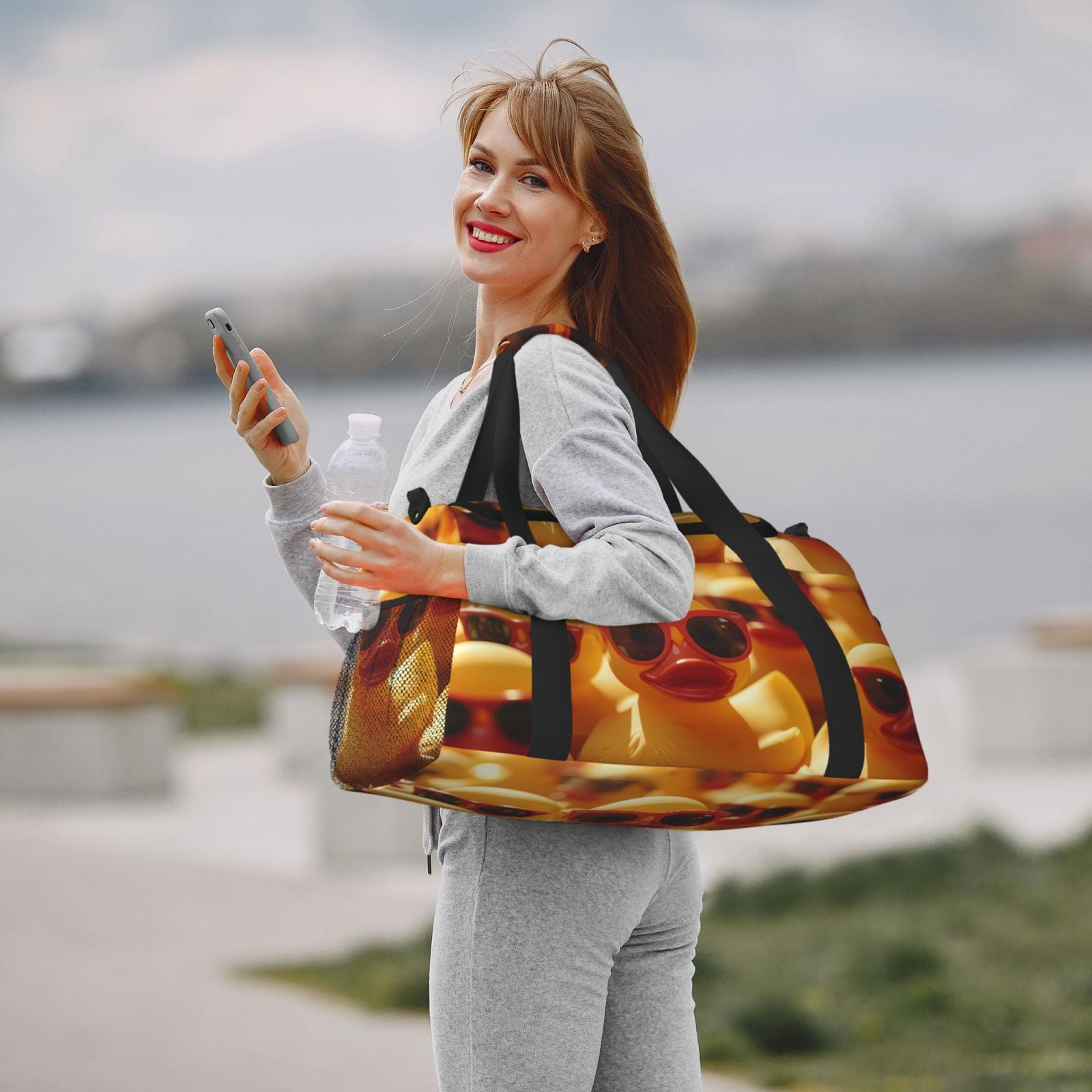 Picia Sunglasses Yellow Duck Print Travel Duffle Bag,Weekender Bags for Women with Shoe Compartment, Gym Duffel Bag with Wet Pocket, Hospital Bags for Labor and Delivery