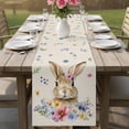 thumbnail image 4 of Bunny Easter Table Runner - 70 Inch Long Spring Floral Pastoral Rabbits Rustic Cotton and Linen Blended Dress Scarves Farmhouse Table Runner for Kitchen Dining, Coffee Table, 13" x 70", 4 of 8