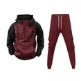 thumbnail image 4 of RUTAYY Men's Outfits Color Block Hooded Sweatshirt Trousers with Pocket Formal Business Daily Wear Beach Vacation Clothing Sets, 4 of 5