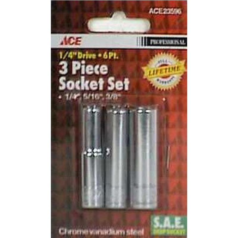 3 Pc. 1/4" Drive 6 Point Deep Well Socket Set Ace Socket 2359640A