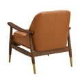 thumbnail image 6 of 29.2'' Mid-Century Faux Leather Accent Chair with Cushioned Seat, Solid Wood Frame, and Brass-Tipped Legs,Brown, 6 of 11