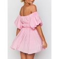 thumbnail image 3 of XINQIHANG Womens Mini Dress Summer Casual Puffy Sleeve Off Shoulder Elastic Waist Aline Flowy Ruffle Dresses, 3 of 7
