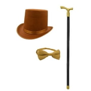 Nicky Bigs Novelties Adult Steampunk Top Hat Matching Bowtie Cane Cosplay Costume Accessory Set