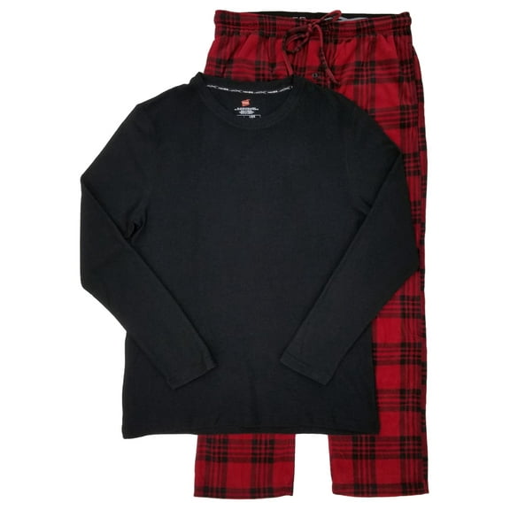 Hanes X-Temp Mens Black & Red Plaid Thermal Top Fleece Pant Pajama Set 2XL
