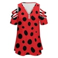 thumbnail image 4 of Coccinellidae Ladybirds Beetles Ladybugs Insects Pattern Womens Summer V Neck Zipper Top Short Sleeve T Shirt Off Shoulder Top Casual Classy Loose Shirts, 4 of 7