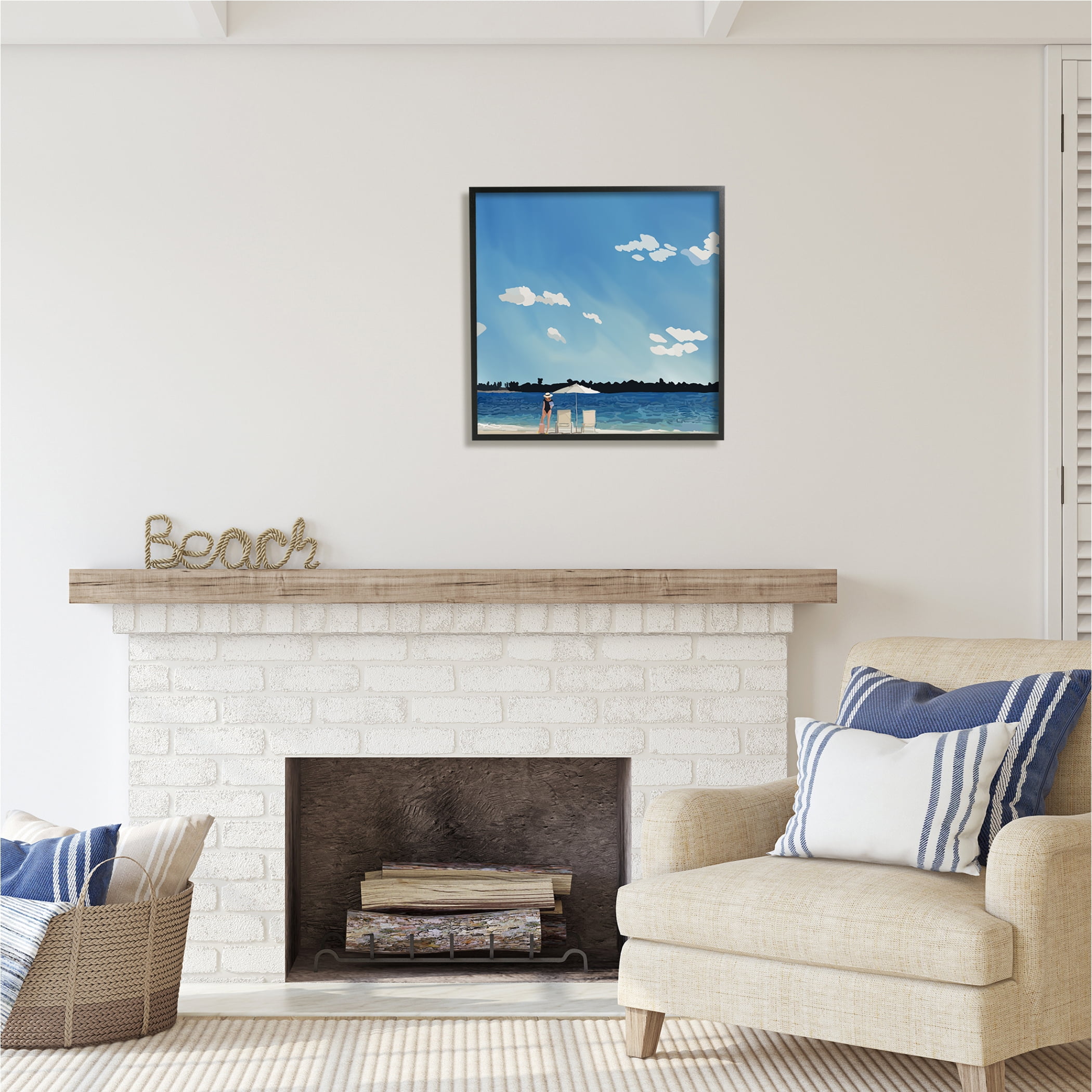 Stupell Industries Girl on Beach Horizon Nature Painting Black Framed Art Print Wall Art, 24 x 24