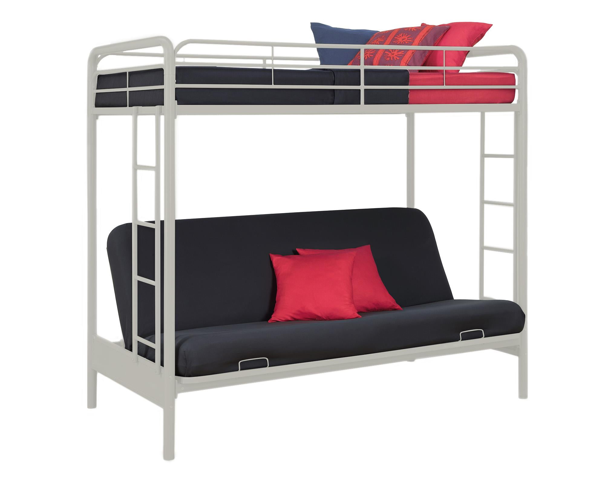 DHP Sammie Twin over Futon Metal Bunk Bed, Off White