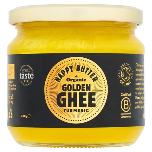 Happy Butter Organic Cultured Turmeric Ghee 300g, British Import (Pack of 2)