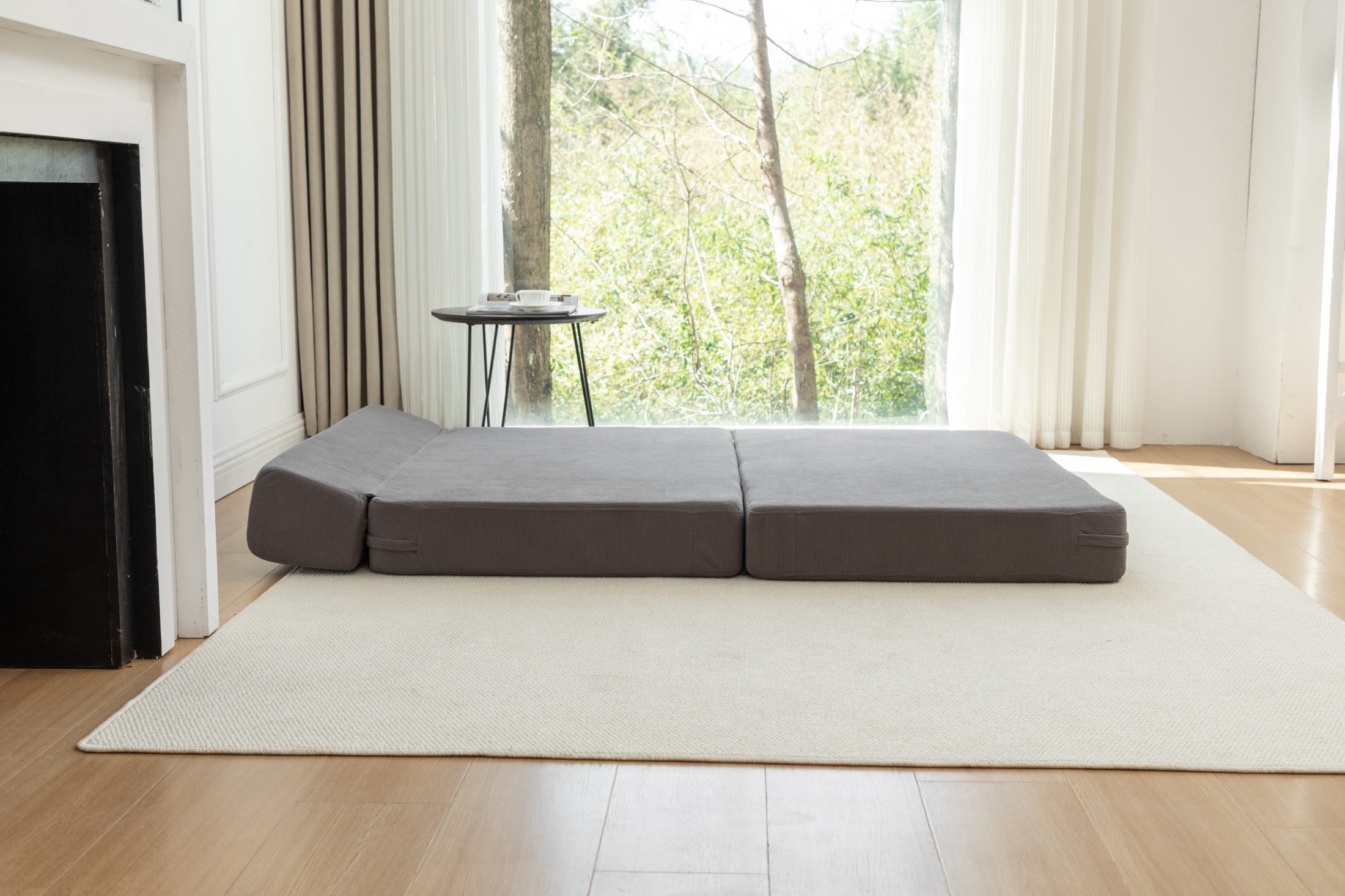 Aukfa Twin Folding Sofa Bed Sleeper Chair with Pillows, Corduroy Convertible Floor Couch Mattress for Living Room, Dorm, Guest Room, Gray