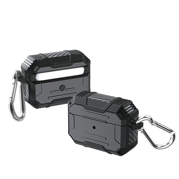 AirPods Pro 2019 Case Cover with Keychain, Allytech Hard Case Rugged Full-Body Shockproof PC TPU Protective Portable Keychain Clip Front LED Visible Case for Airpods Pro, Black