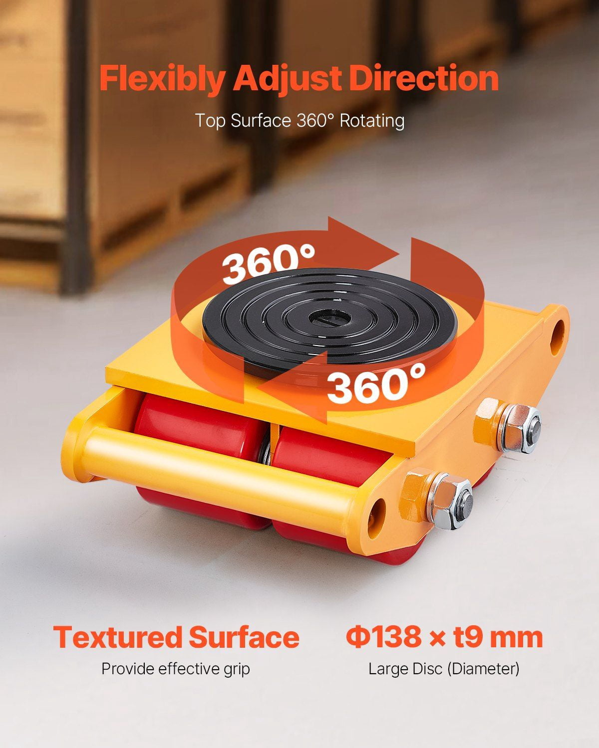 360° Rotating Machine Skate, 13228 lbs (6T) Load Capacity, Industrial Machinery Moving Dolly with Handle