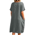 thumbnail image 5 of Blmnix Shift Women Dresses Linen Dress House Dress Button Down Dresses Mid-Length Crew Neck Short Sleeve Gray Adaptable Womens Dresses Summer XL, 5 of 6