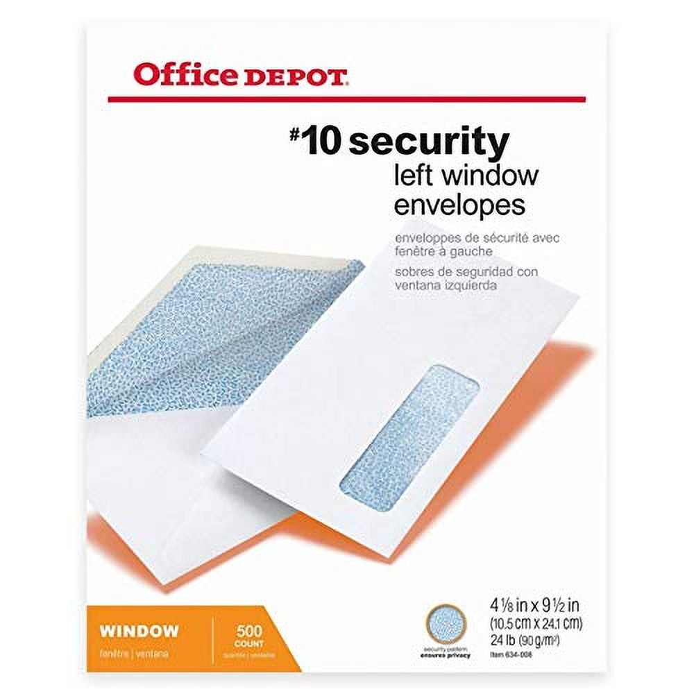 Office Depot Security Window Envelopes, #10 (4 1/8in. x 9 1/2in.), White, Box Of 500, 12017