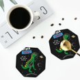 thumbnail image 4 of Honeii Space Dino Cartoon Black print Leather Coaster Set of 4, ideal for safeguarding your furniture from drinks spills and effortless cleanup-Octagon, 4 of 6