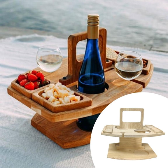 Portable Outdoor Picnic Table, Wooden Glass Holder,