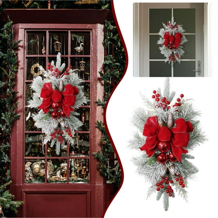 

Christmas Decoration Stair Garland Red Bow Home Decor Christmas Flocking Pendant