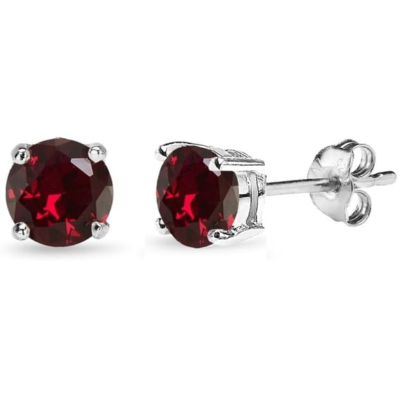 Ruby Earrings for Women Sterling Silver Round-Cut Solitaire Synthetic Red July Birthstone Studs Bridesmaids[k633]