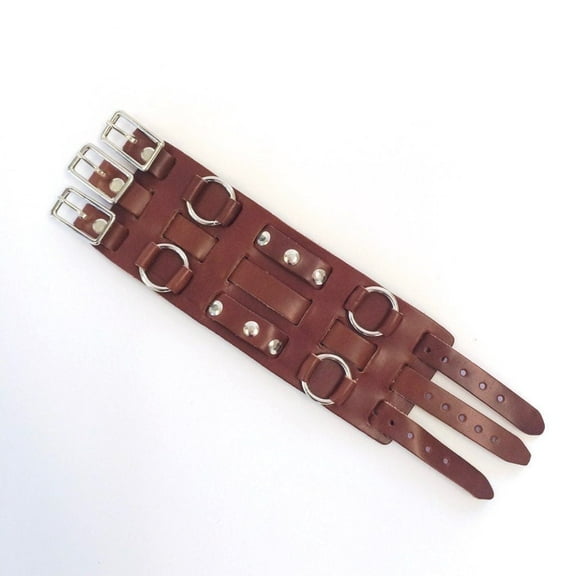 Men's Studded 3-Buckle Wide Brown Leather Watch Band