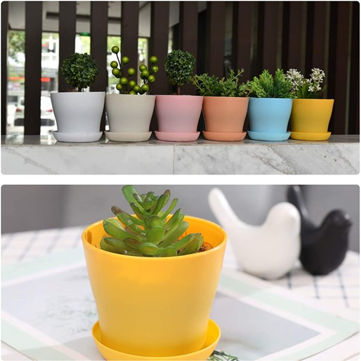 Bexikou Plant Pots, 8 Pack Plastic Flower Pots Outdoor Garden Planters with Multiple Drain Holes and Saucer -4.7 inch Indoor Small Plant Pots for All Home, Random Color - image 2 of 6