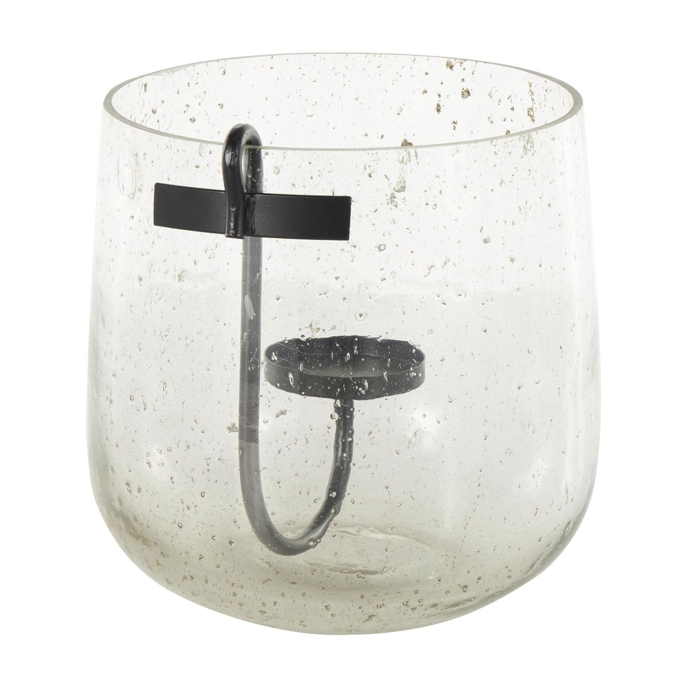 DecMode Glass Candle Holder with Black Metal Accents and Brown Speckles