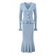 thumbnail image 3 of ZJYT Elegante vestido de suéter de punto de una pieza con volantes y cuello en V para mujer Otoño 2024 Vestido de fiesta de noche con mangas acampanadas y trompeta, 3 of 5