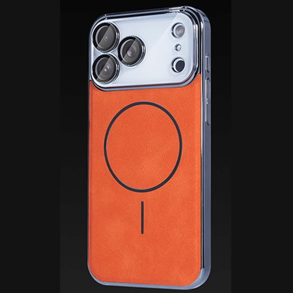 Magnetic For iPhone 17 Phone Case,Retro PU Leather Back,Anti-Scratch Shockproof Protection,Compatible with Mag-Safe,Anti-fall Ultra Slim Thin Fit Durable Rugged Phone Case,Orange