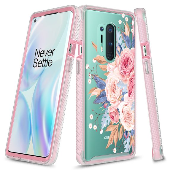 OnePlus 8 Pro 5G Case, KAESAR Graphic Design Shockproof Impact Resistant Protective Full-Body Rugged Clear Hybrid Bumper Case for OnePlus 8 Pro (Pink Flower)