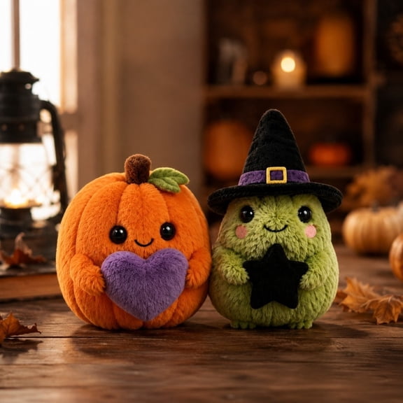 Halloween Pocket Hug Plush Doll Assortment, Random Style Pumpkin and Witch Character Stuffed Toy for Holiday Tabletop Home Decor