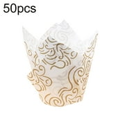 HEVIRGO 50Pcs Oil-proof Tulip Cake Cup Muffin Cupcake Liner Paper Dessert Baking Holder White Oil-proof Paper