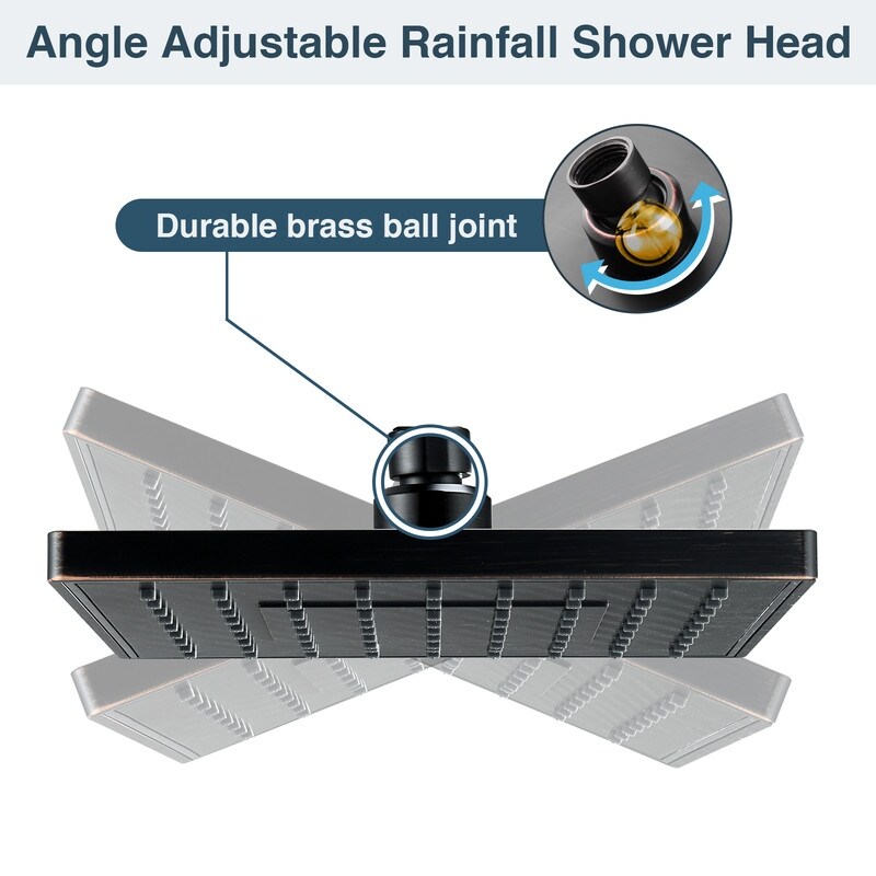 BRIGHT SHOWERS Rain Shower Head, High Pressure Waterfall Showerhead with Adjustable Angle Luxury Bathroom Overhead Shower 9 Inch Square - Oil-Rubbed