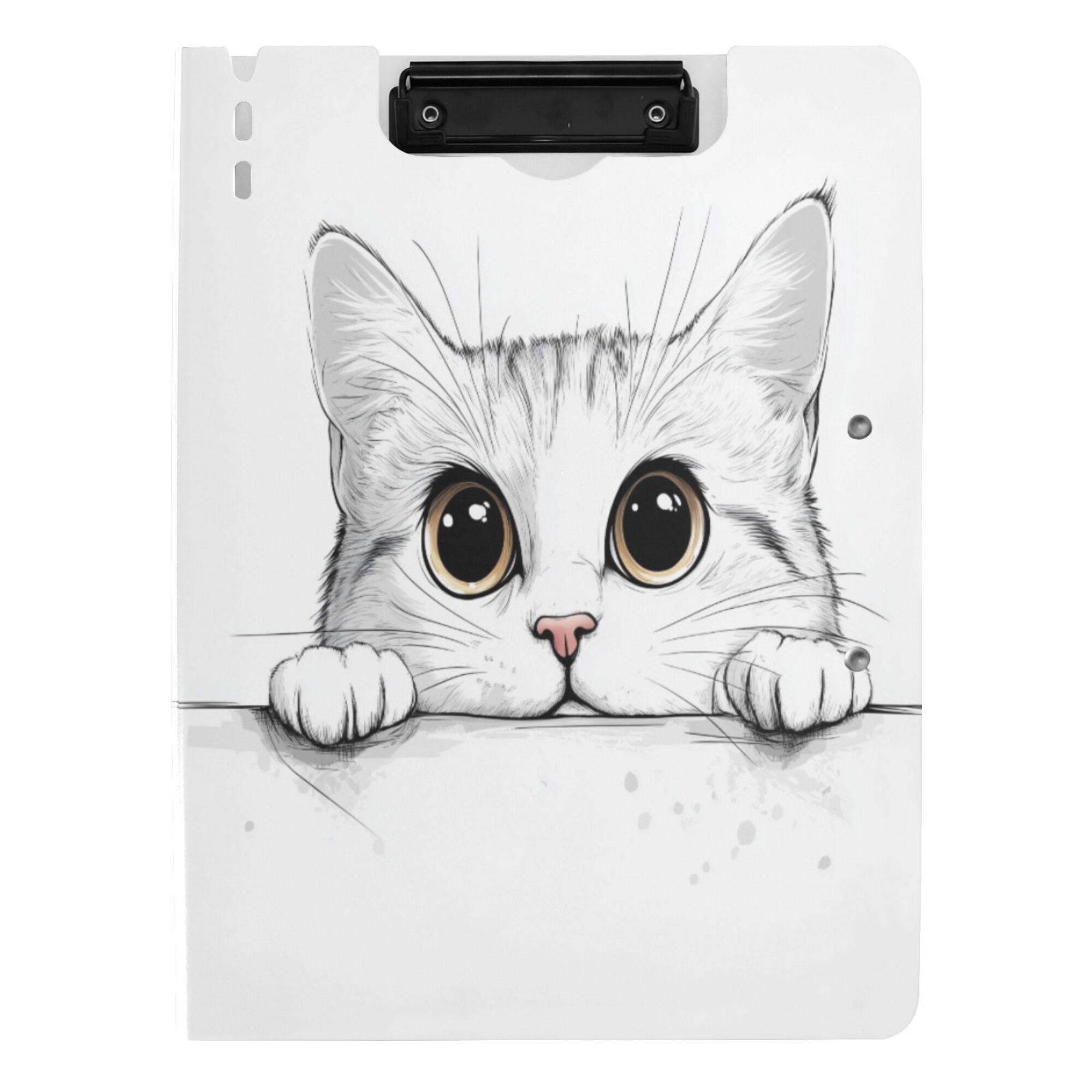 FORMRS A4 Clipboard Folder with Pen Holder Horizontal Foldable School Office Binder, White Cat