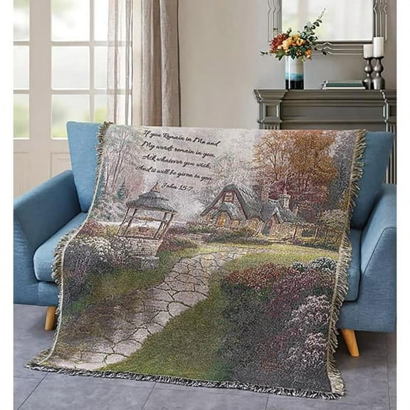 Virah Bella - Inspirational Tapestry Throw Blanket 50"x60" - Fringed Woven Tapestry Throw - Cozy & Beautiful Religious-Themed Blanket - Make a Wish Cottage