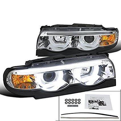 BMW E38 7-Series 740i 740i Chrome Clear Dual Halo LED DRL Projector Headlights