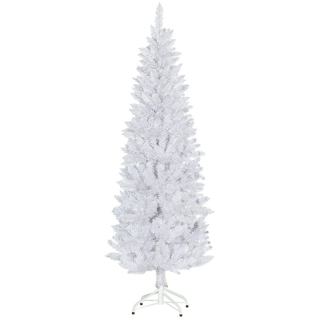 HOMCOM Arbre de Noël Artificiel en Forme de Crayon de 6 Pieds avec Base en Acier, Blanc