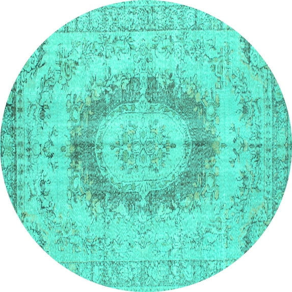 Ahgly Company Machine Washable Indoor Round Persian Turquoise Blue Traditional Area Rugs, 5' Round