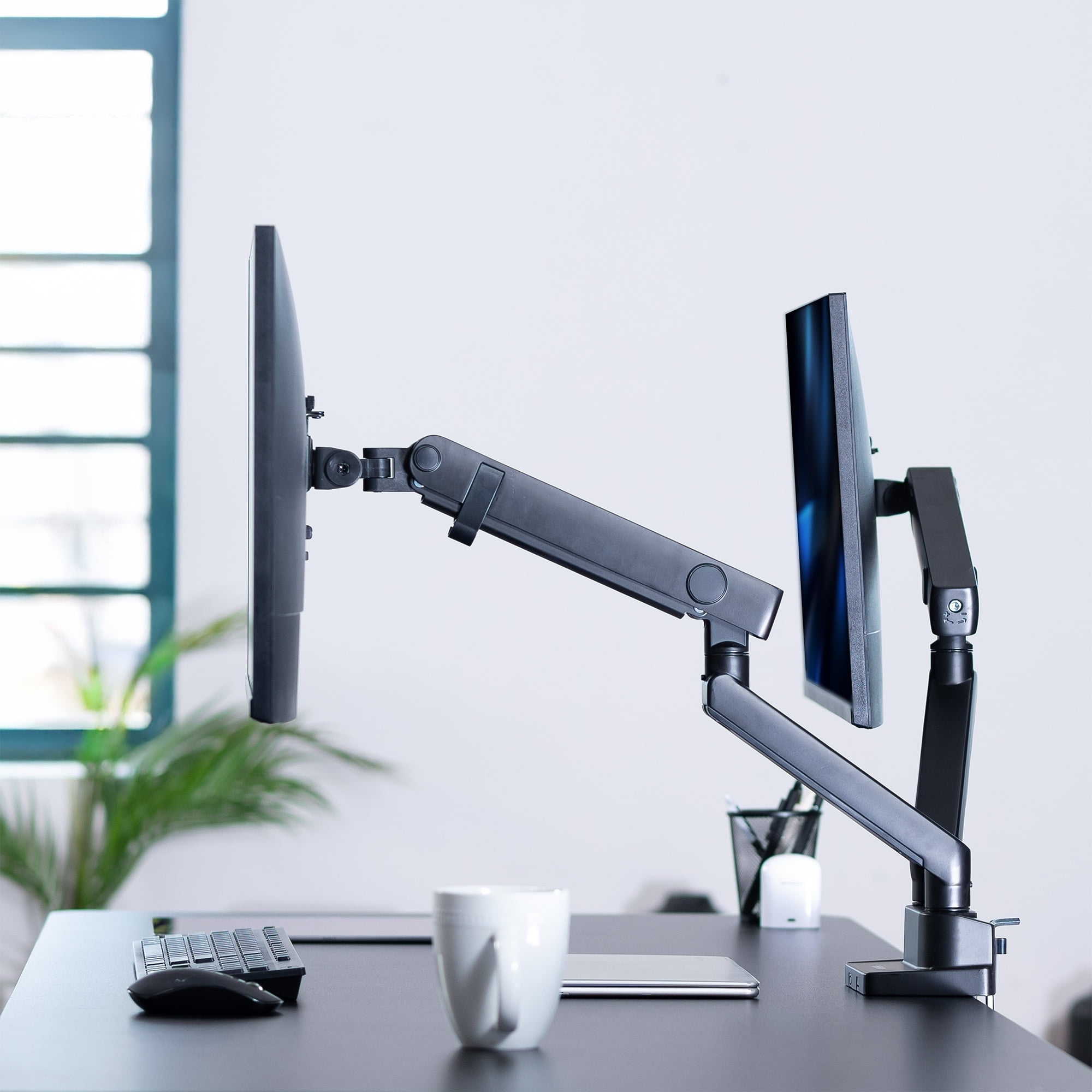 VIVO Premium Aluminum Full Motion Dual Monitor Lift Engine Arm Desk Mount Stand