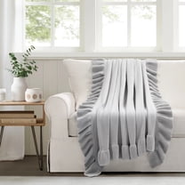 Lush Decor Reyna Soft Knitted Ruffle Throw Light Gray Single 50X60