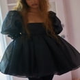 thumbnail image 2 of Femmes Puff Manches Tulle Princesse Robe Cou Carré Volant Mesh Mariage Fête Fée Été Mini Dres, 2 of 8