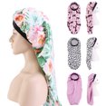 thumbnail image 1 of Travelwant Women Floral Satin Long Tail Bonnet Night Sleeping Cap Head Cover Hair Care Hat, 1 of 8