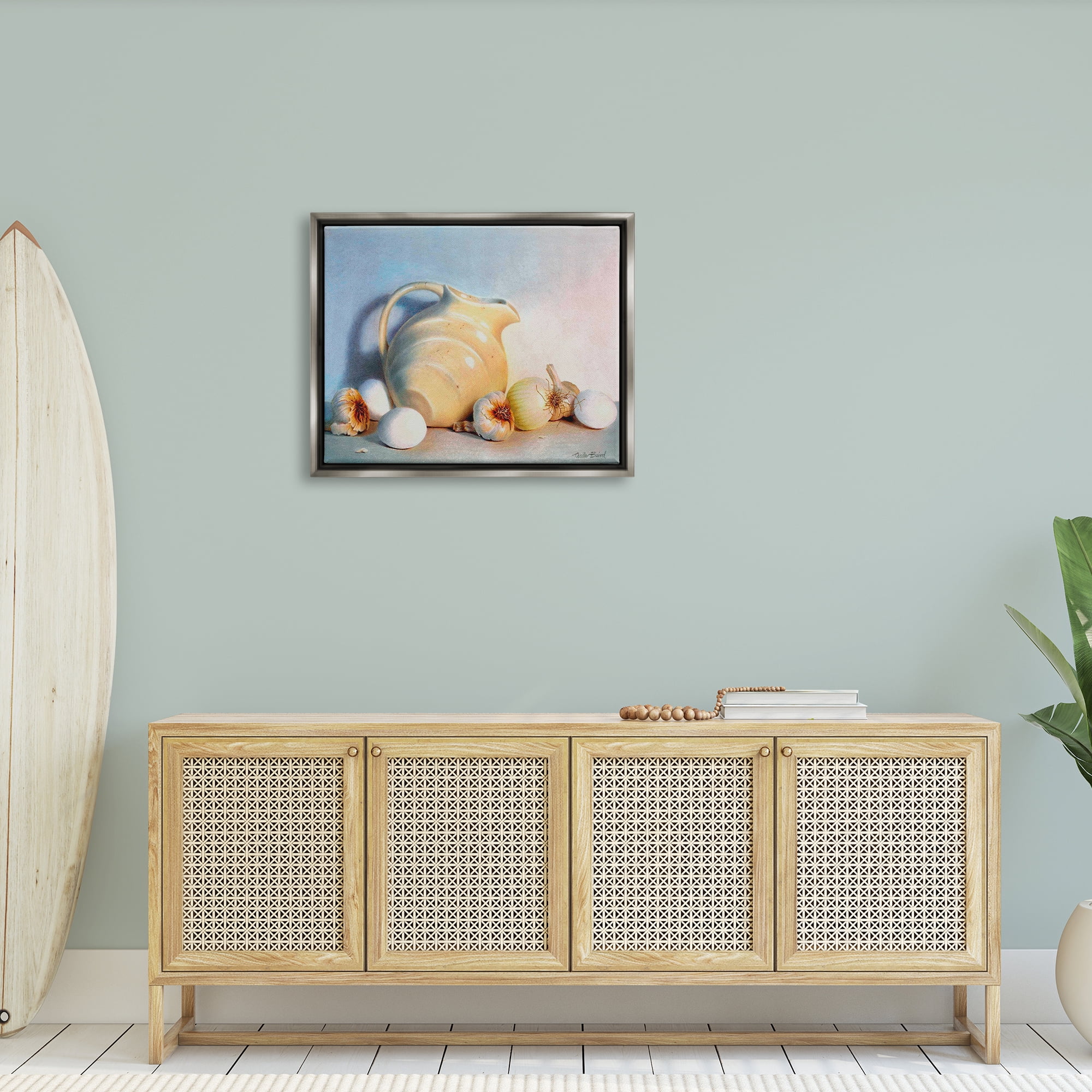 Stupell Industries Varied Vegetables Scattered Traditional Still Life Vase Painting Luster Gray Floating Framed Canvas Print Wall Art, Design by Cecile Baird
