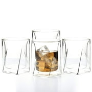 LEMONSODA Double Wall Whiskey Glasses - Hexagon Design - Set of 4 - 300 ml - Elegant Whiskey Glasses for Scotch, Single Malt