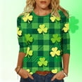 thumbnail image 2 of Funny St Patricks Day Shirt Women Crew Neck 3/4 Sleeve Top Clover Print Shirt Irish Green Blouse Casual Loose Fit Tees Tops, 2 of 6