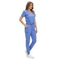 thumbnail image 4 of ACTIVE UNIFORMS Women’s Ultra-Soft Luxe Stretch Jogger Scrub Set V-Neck Top & Jogger Pants with Pockets - Regular & Petite Size (Ceil Blue, Medium), 4 of 5