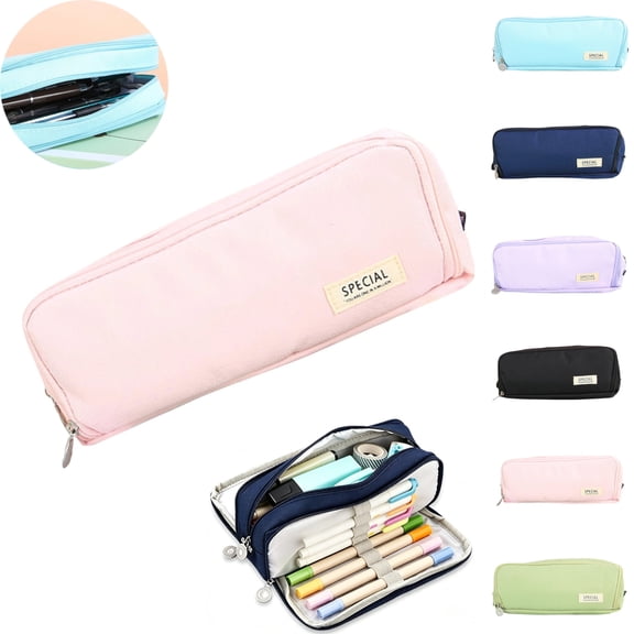 Large Pencil Case 3 Compartments Pencil Pouch Big Capacity Pencil Bag for Kids Teen Girls Boys Student School Supplies Oxford Organizer Pen Bag Cosmetic Makeup Pouch (Pink)
