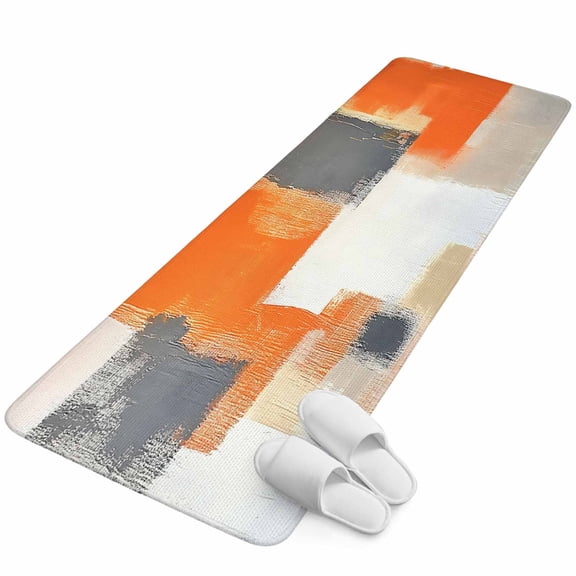 Runner Rug 2.62'x6.56', Burnt Orange Gray Non Slip Backing Floor Mats Soft Area Rugs, Absorbent Muddy Dirt Trapping Carpet for Entryway Hallway Bedroom Kitchen Modern Abstract Oil Painted Geometric