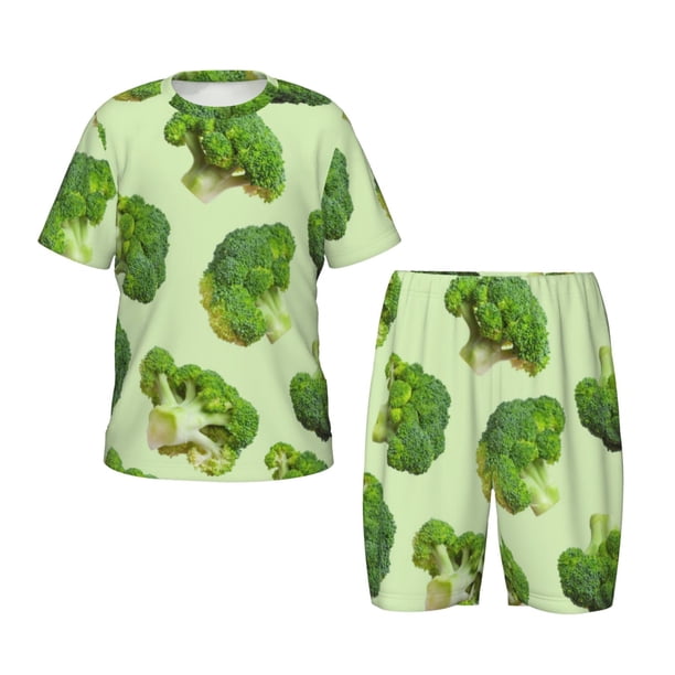 Fotbe Broccoli 3 Pijama Estampada de 2 Piezas para Niños – Ropa de Dormir de Manga Corta Cómoda para Niños y Niñas, Camiseta y Shorts de Algodón-4X-Large